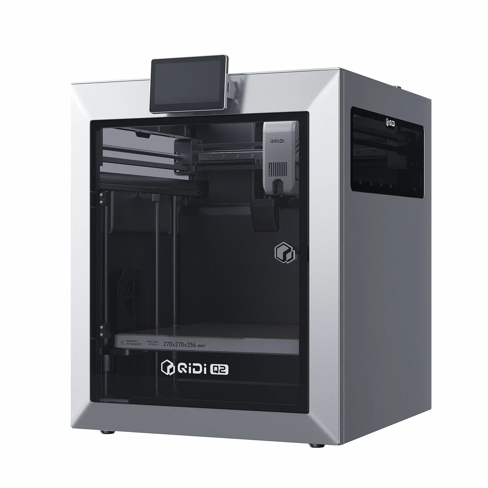 QIDI Q2 3D プリンターは、タッチスクリーン、密閉されたビルド チャンバー、および正確な印刷を実現する 270×270×256 mm の可視プリント ベッド領域を備えています。