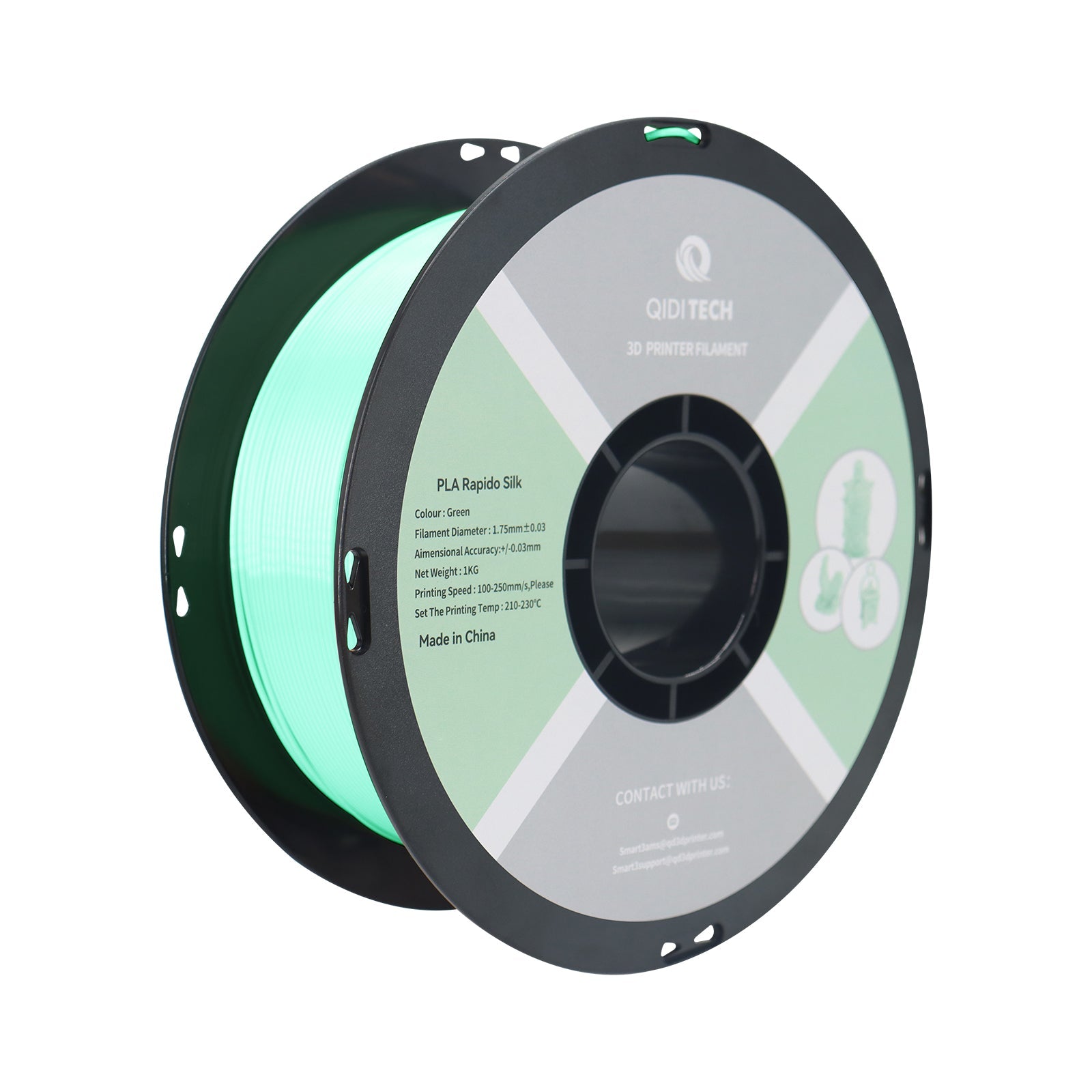 Green QIDI PLA Rapido Silk 3D printer filament