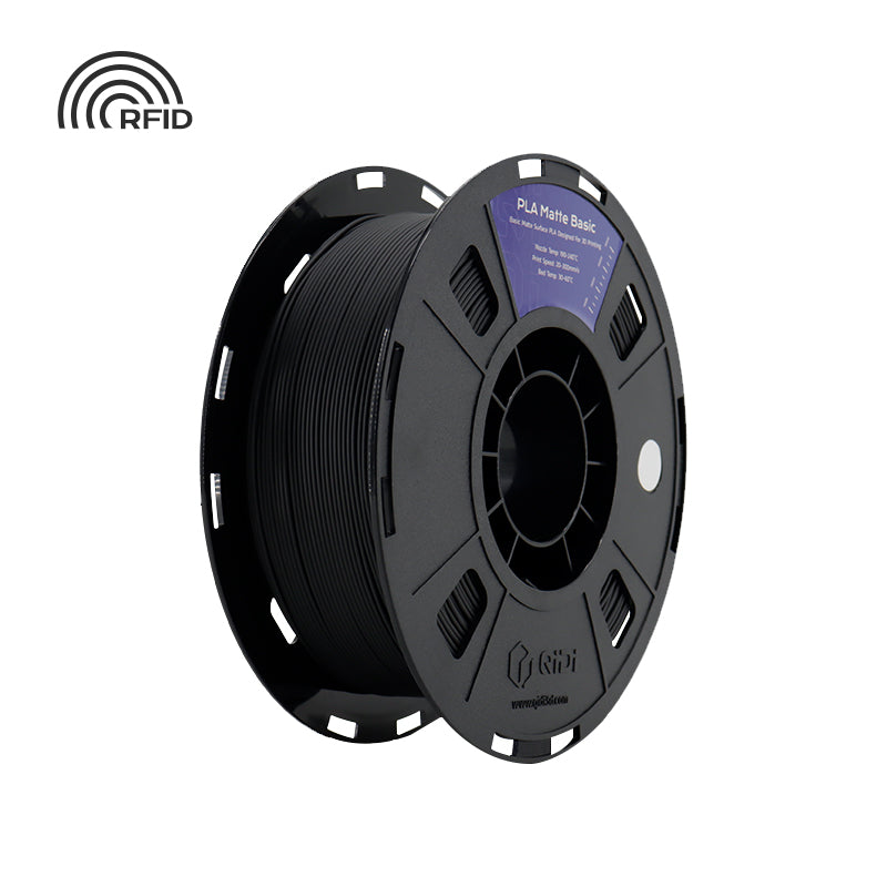 RFIDチップとマット仕上げを備えたセサミブラックのQIDI PLAマットベーシック3Dプリンターフィラメントスプール。