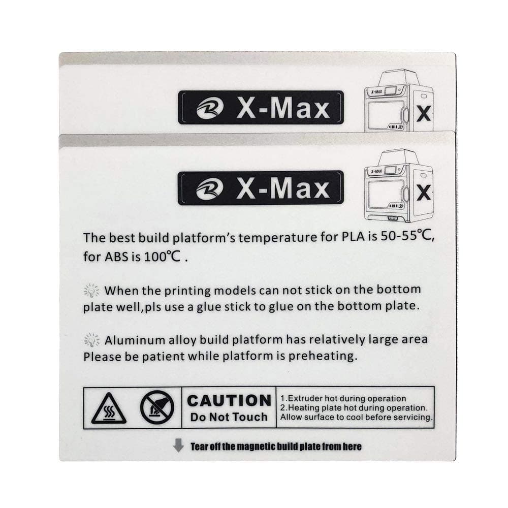 X-Max Build Plate Sticker (2pcs) - Important Temperature and Usage Info